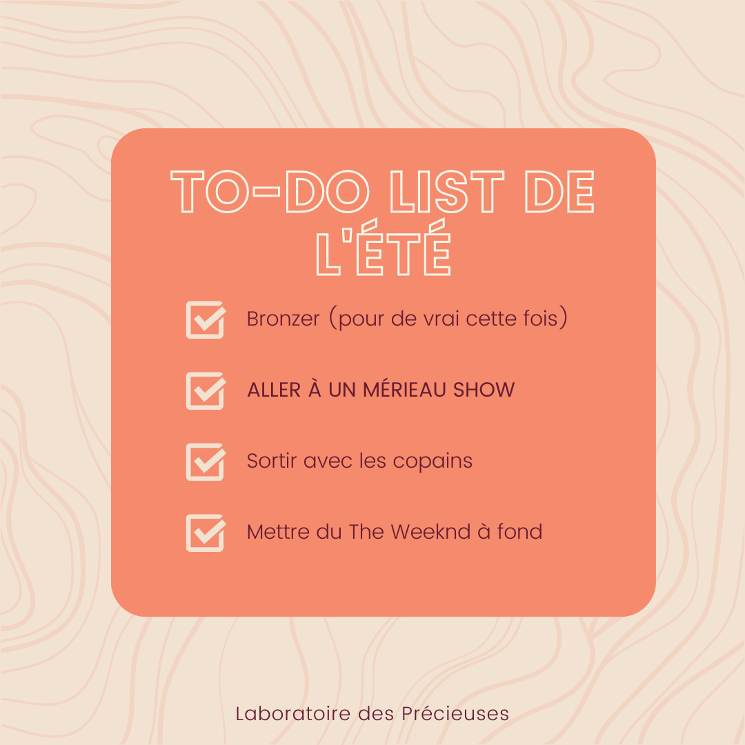 Post Instagram sous forme de To-do list pour faire la promotion des Mérieau Show